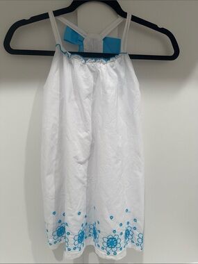Savannah White and Blue Floral Embroidered Girls Sundress